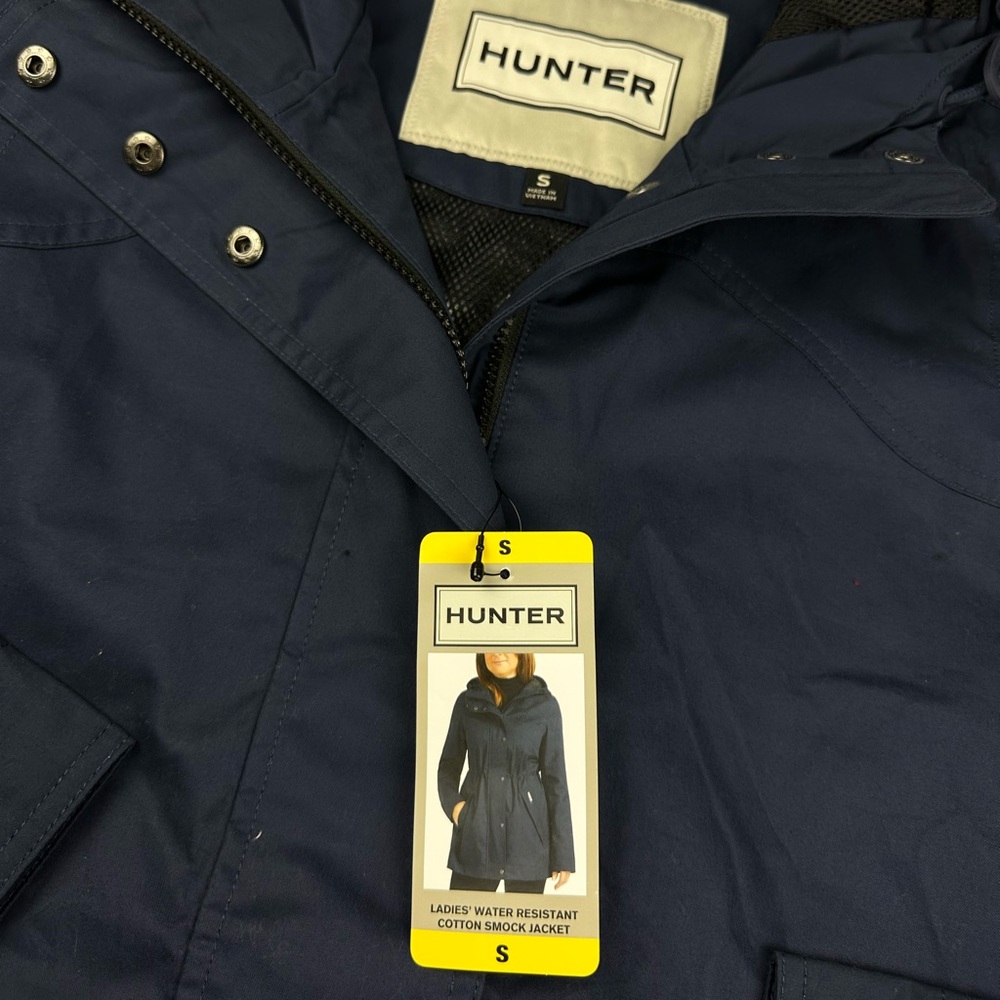 Hunter Navy water resistant cotton smock Hooded Jacket New - Picture 2 of 4